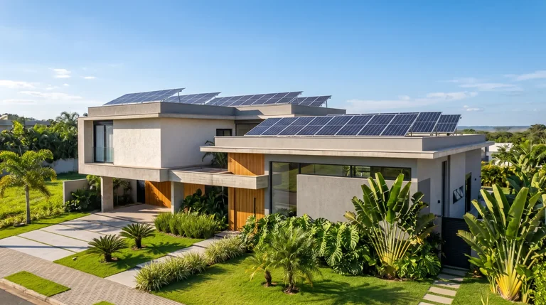 Ambientação residencial com painéis solares